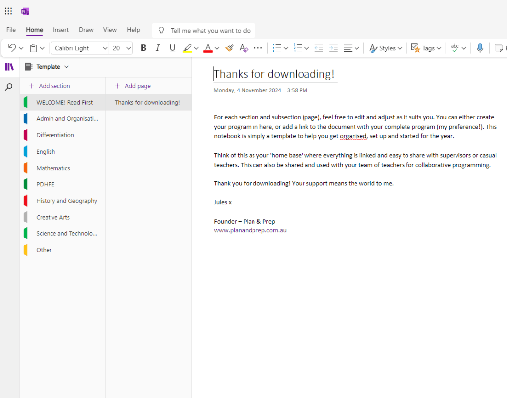 OneNote Digital Programming Template - PLAN & PREP