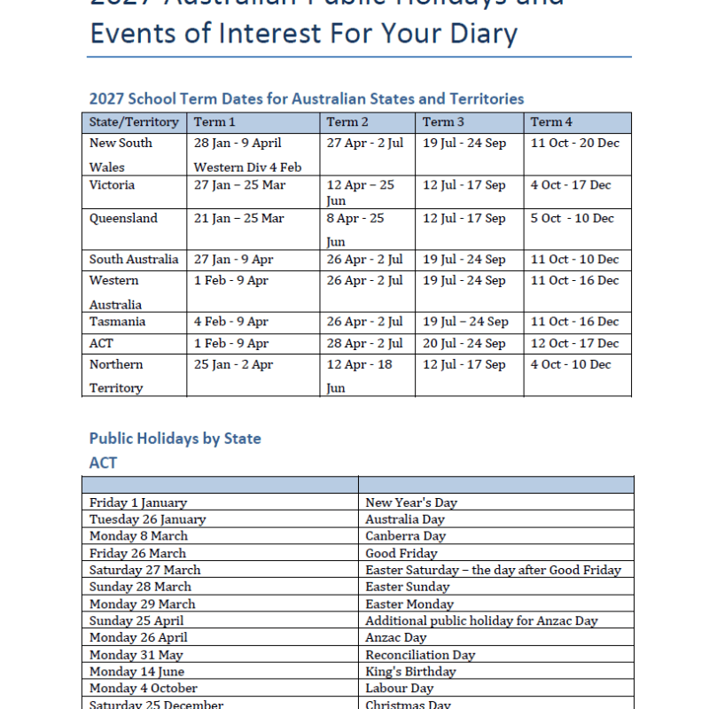 2027 Dates for Your Diary